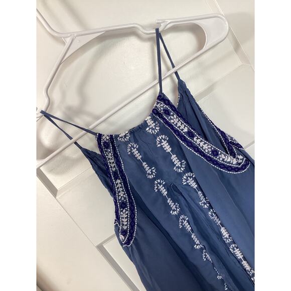 Lucky Brand Women's Silk Tank Top Spaghetti Straps Embroidered Boho Blue Size XS - Picture 5 of 10